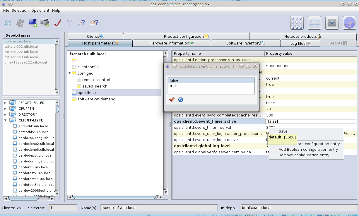 opsi-configed: Tab host parameter (server and client configuration)
