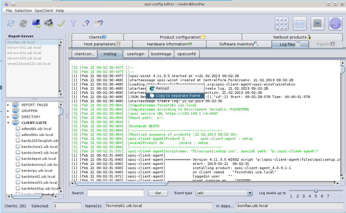 opsi-configed: Tab Logfiles