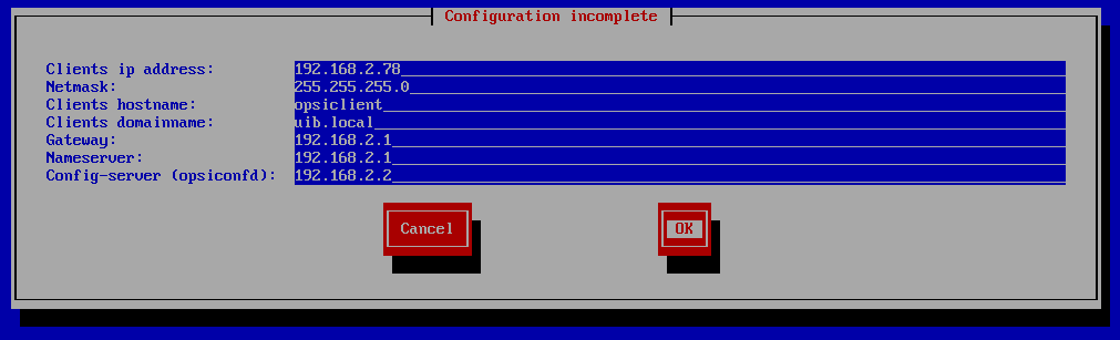 Screenshot: bootimage/boot-cd écran de configuration