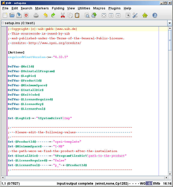 jEdit avec un script opsi
